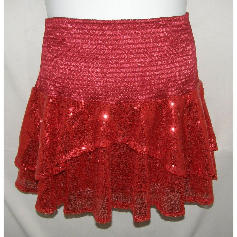 NEW Sparkly Sequined Red Sz Large/XL Smocked Waist Tiered Skirt SIMPLY SOUTHERN